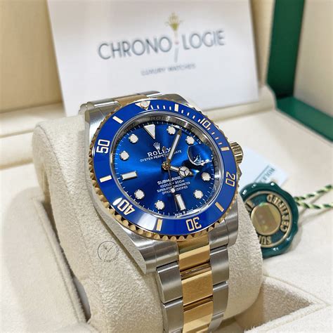 rolex submariner yellow gold and steel blue dial|rolex submariner 18k yellow gold.